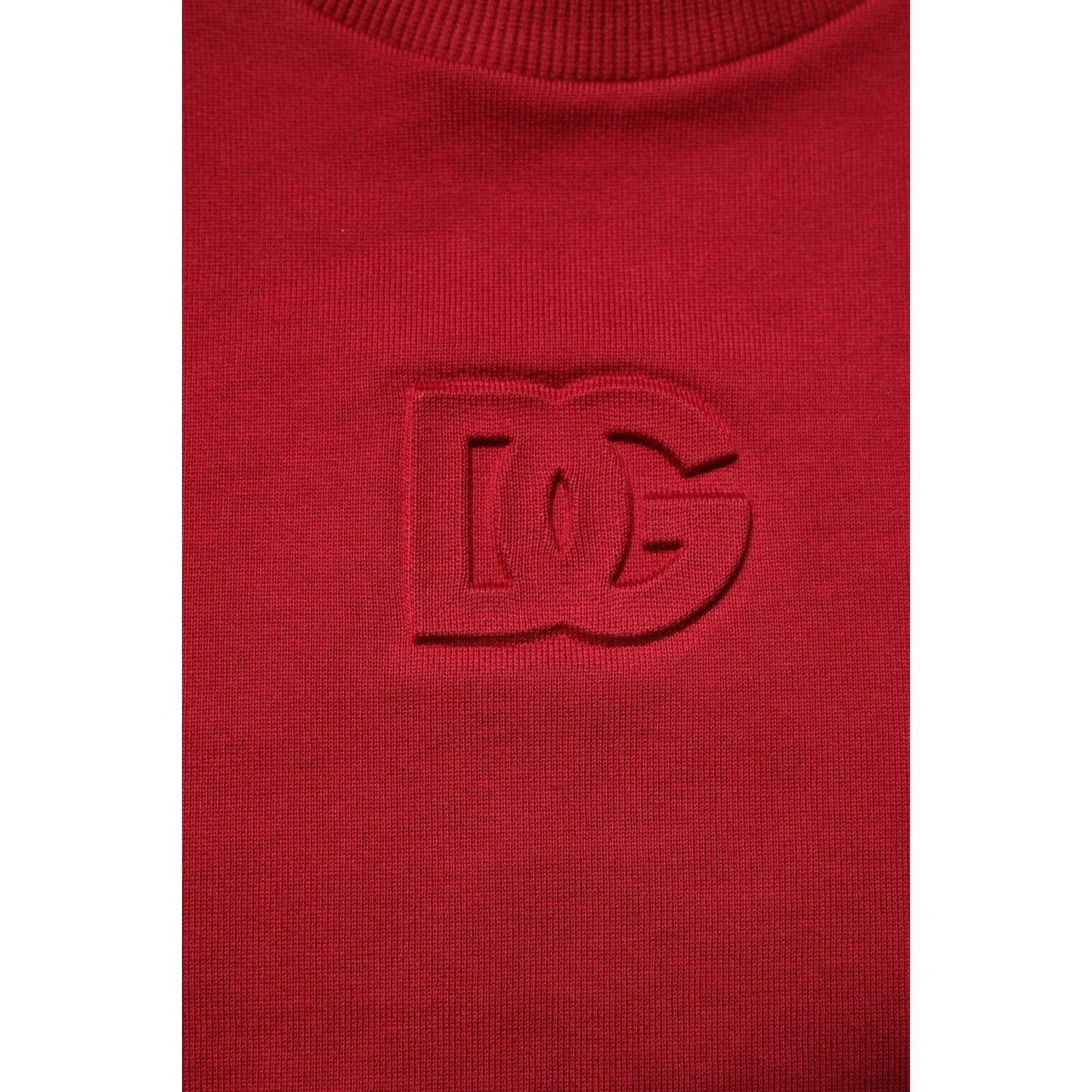 Dolce & Gabbana Red Embossed Logo Cotton Crew Neck Sweater