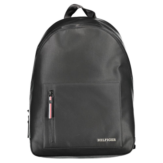 Tommy Hilfiger Black Polyester Backpack with adjustable straps, front pocket, laptop compartment, recycled material