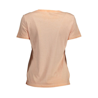Back view of Guess Jeans Pink Cotton Women T-Shirt showcasing washed-effect design, perfect for casual outings or trendy events.