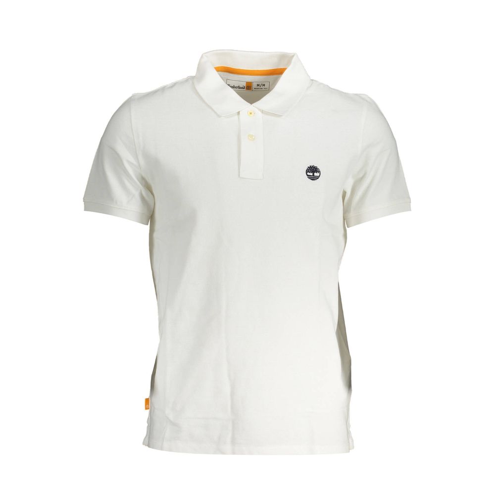 Timberland White Cotton Men Polo Shirt with logo embroidery and two-button placket, regular fit for casual and semi-formal wear.