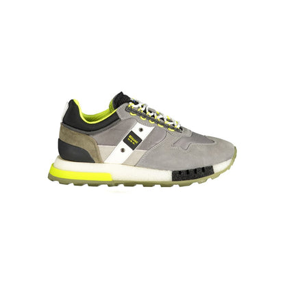 Blauer Gray Polyethylene Men Sneaker with contrasting details in gray and neon accents, featuring a removable footbed and luxury logo.