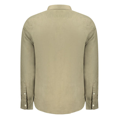 Back view of Timberland Green Cotton Shirt with long sleeves, slim fit, button-down collar, and embroidered logo.