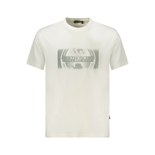 Napapijri White Cotton Men T-Shirt with logo and bold graphic design on front