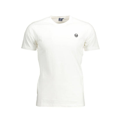 Sergio Tacchini White Cotton Men T-Shirt with embroidered logo, short sleeves, and classic crew neck for stylish comfort.