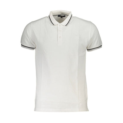 Cavalli Class White Cotton Men Polo Shirt with short sleeves and signature embroidery, offering a blend of sophistication and style.