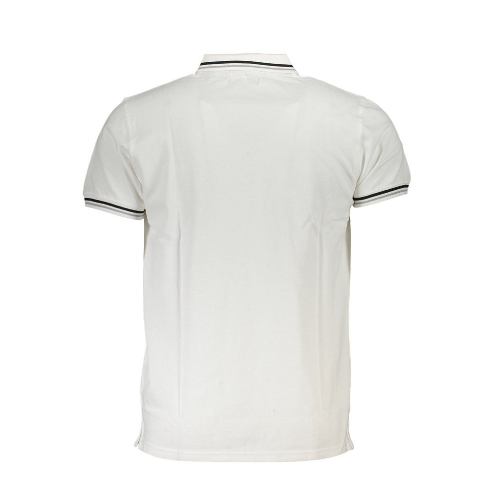Cavalli Class White Cotton Men Polo Shirt back view, showcasing classic short sleeves and signature brand embroidery, perfect for sophistication.