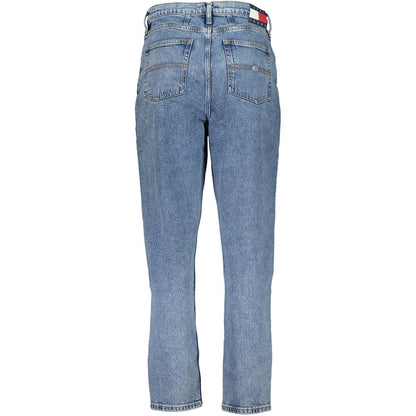 Back view of Tommy Hilfiger Blue Cotton Women Jeans showcasing tapered leg and embroidery.