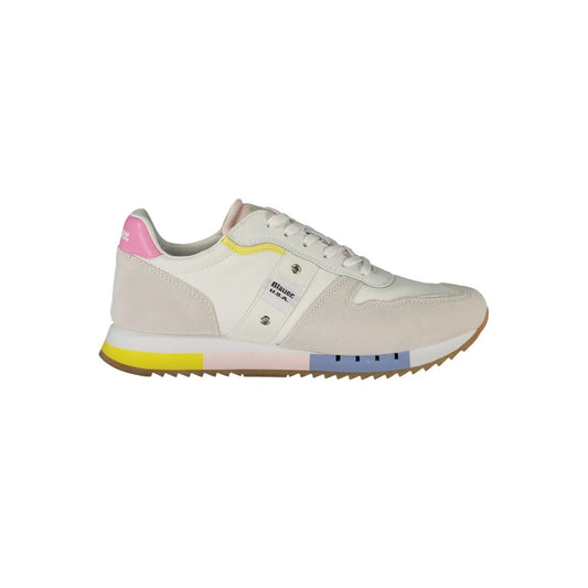 Blauer White Leather Women Sneaker with colorful accents and lace-up design for high-fashion look and comfort
