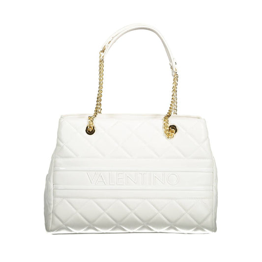 Mario Valentino White Polyethylene Women Handbag with gold chain handles, stylish quilted design, and embossed Valentino logo