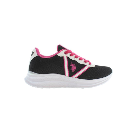 U.S. POLO ASSN. Black Polyester Women Sneaker with pink accents and logo, ideal for streetwear enthusiasts looking for stylish comfort.