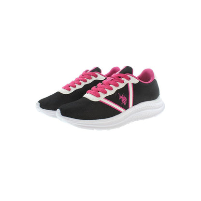 U.S. POLO ASSN. Black Polyester Women Sneaker with contrasting pink details and logo, elevating streetwear fashion.