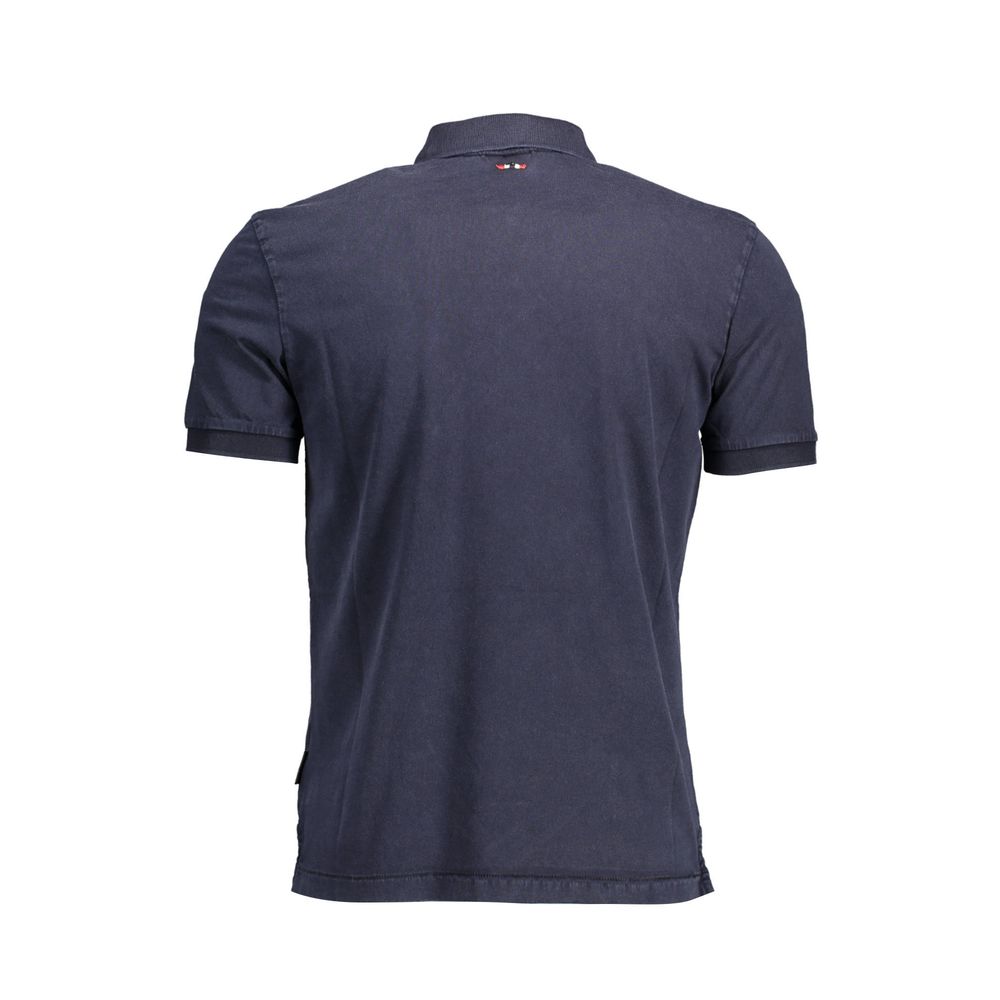 Back view of Napapijri Blue Cotton Men Polo Shirt showcasing premium fabric and design.