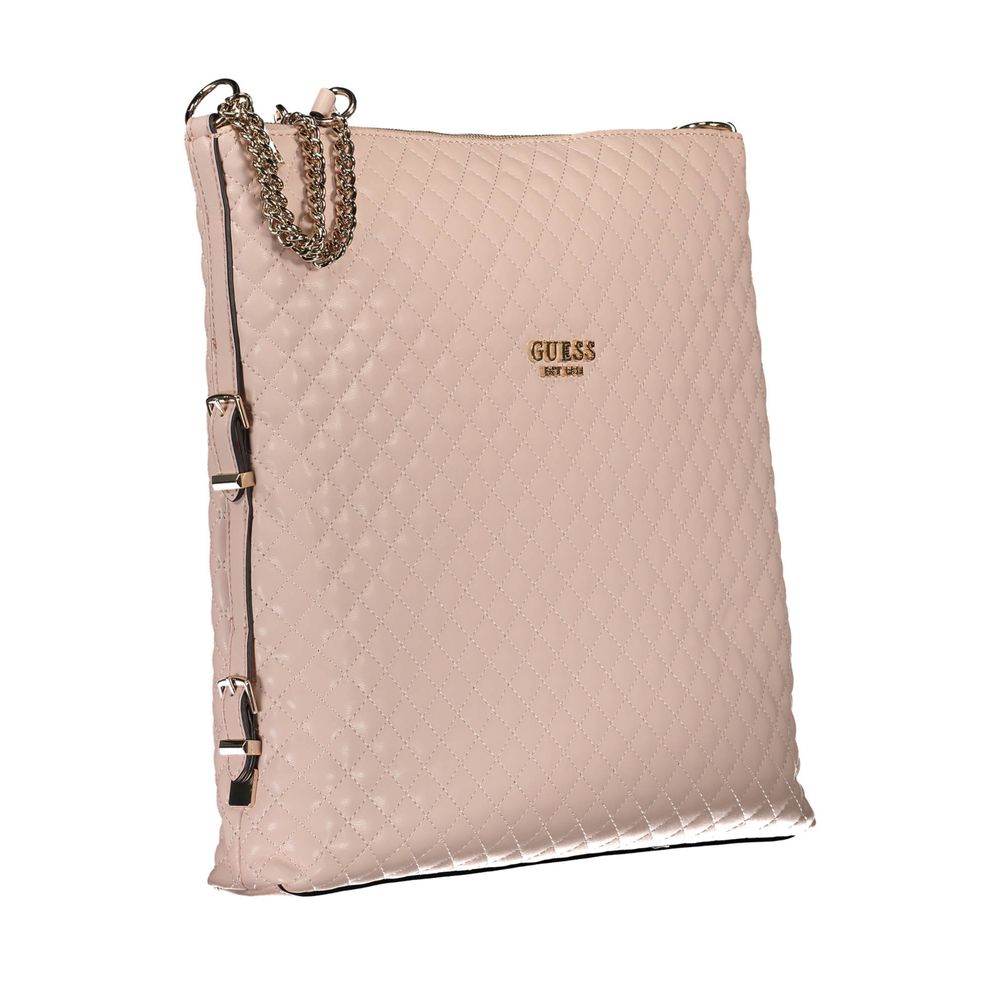 Guess Jeans Pink Polyethylene Women Handbag with quilted pattern and chain handle, featuring the Guess logo for stylish functionality.