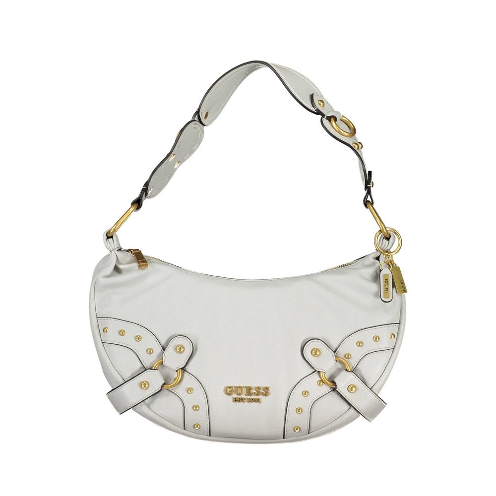White shoulder bag with gold accents