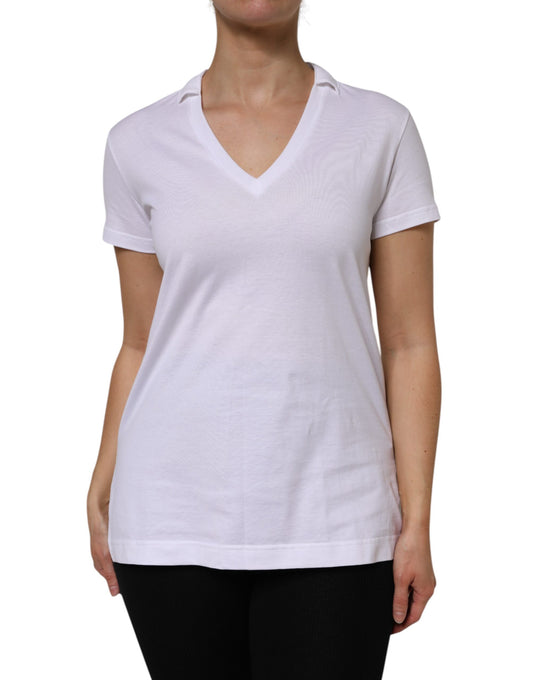 Dolce & Gabbana White Cotton Short Sleeve V-Neck Top T-shirt TSH878608-42