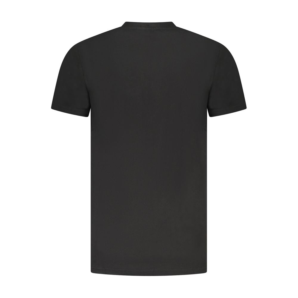 Back view of Cavalli Class Black Cotton Men T-Shirt with short sleeves