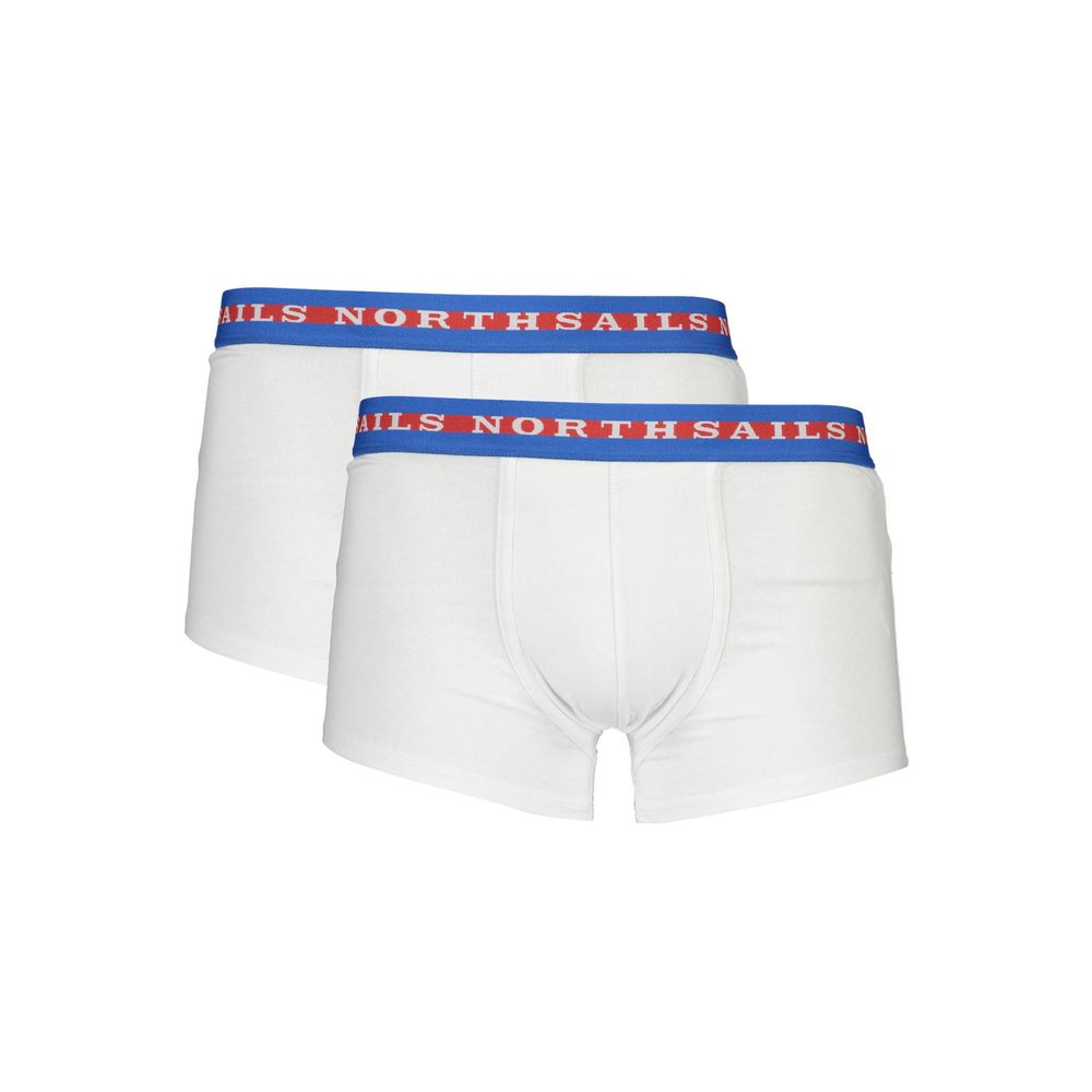 North Sails White Cotton Men Boxer with bi-color waistband, two-pack set for comfort and style