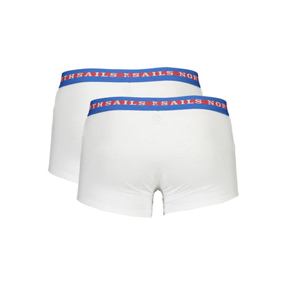 North Sails White Cotton Men Boxer with blue and red waistband, two-pack set for comfort and style.