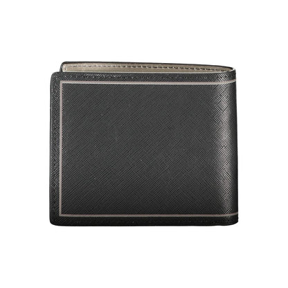 Tommy Hilfiger Black Leather Wallet with coin purse, card spaces, and contrast details displaying logo.