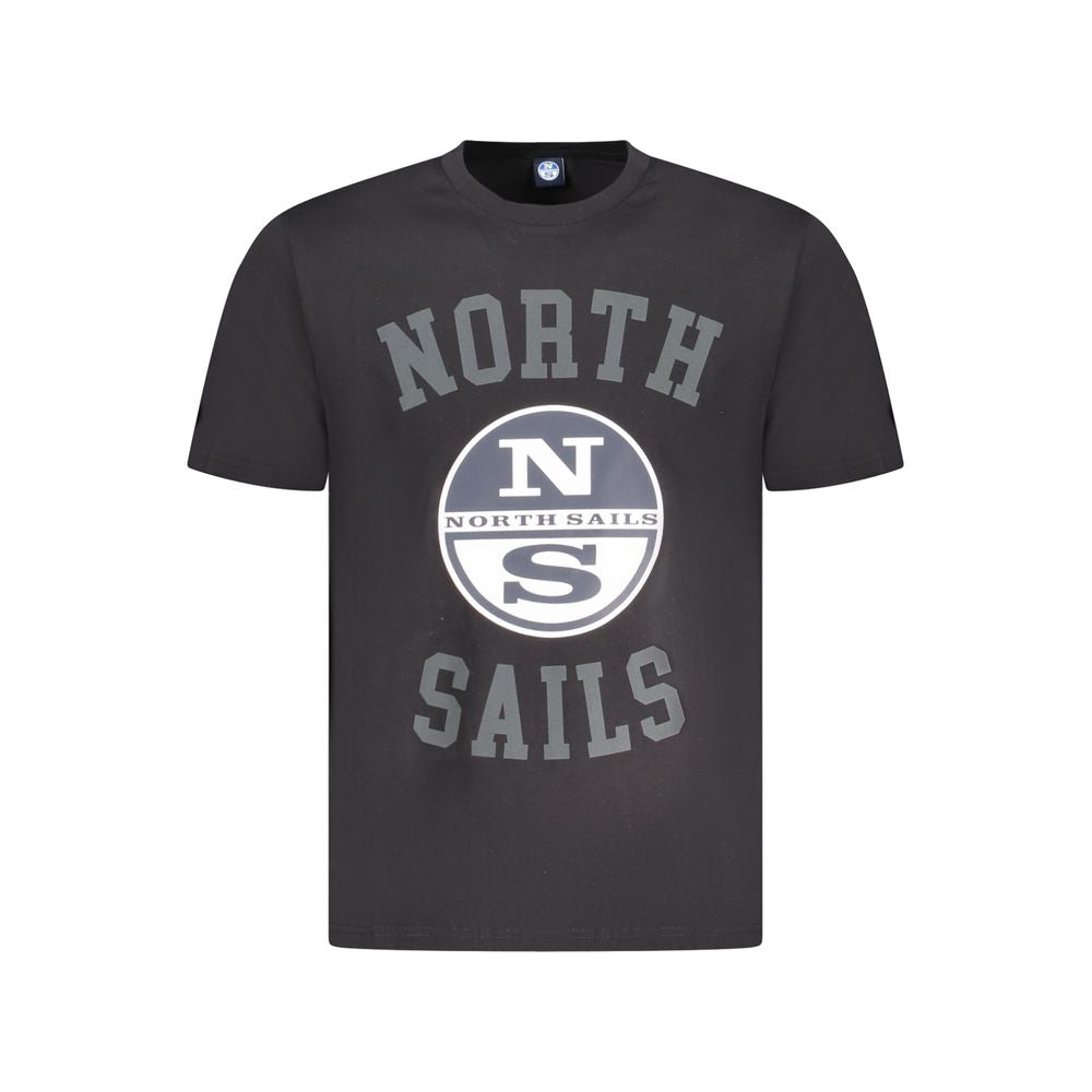 North Sails Black Cotton Men T-Shirt with logo print, showcasing adventure spirit and style, crafted from premium breathable cotton.