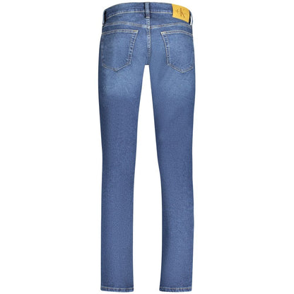 Back view of Calvin Klein Blue Cotton Men Jeans showcasing the five-pocket design and slim fit.