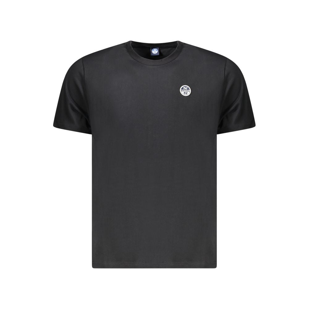 North Sails Black Cotton Men T-Shirt with short sleeves and logo, featuring a classic crew neck design for comfort and style.