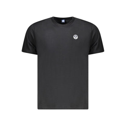 North Sails Black Cotton Men T-Shirt with short sleeves and logo, featuring a classic crew neck design for comfort and style.