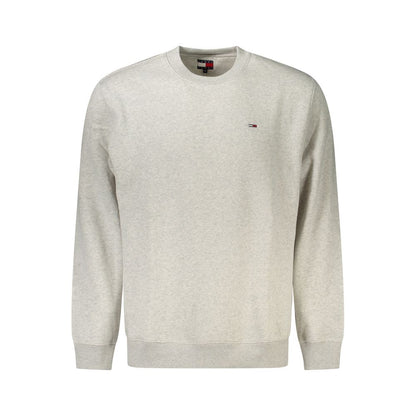 Tommy Hilfiger Gray Cotton Men Sweater with embroidered logo, classic crew neck, sustainable cotton blend, perfect for casual style.
