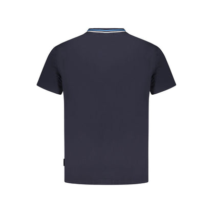 Back view of Napapijri Blue Cotton T-Shirt, relaxed fit, short sleeves, crew neck, 100% organic cotton with contrasting details.