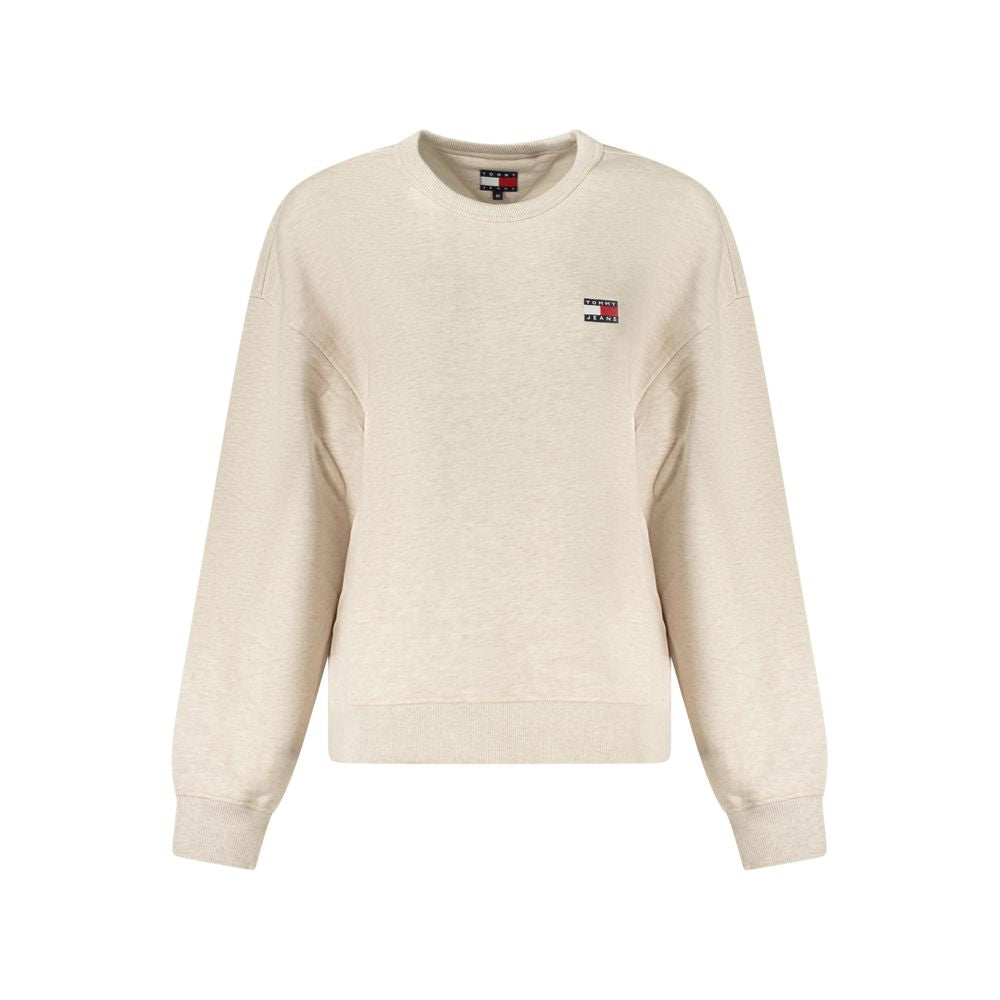 Tommy Hilfiger Beige Cotton Women Sweater with embroidered logo, long sleeves, and crew neck design.