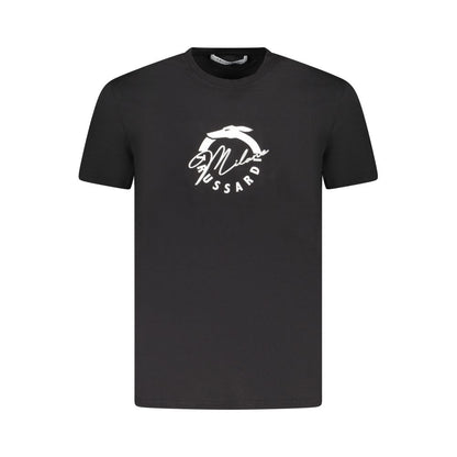 Trussardi Black Cotton Men T-Shirt with logo print, showcasing urban elegance and fashionable style.