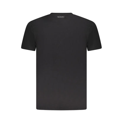 Trussardi Black Cotton Men T-Shirt with logo, back view, showing urban elegance and luxurious cotton fabric.