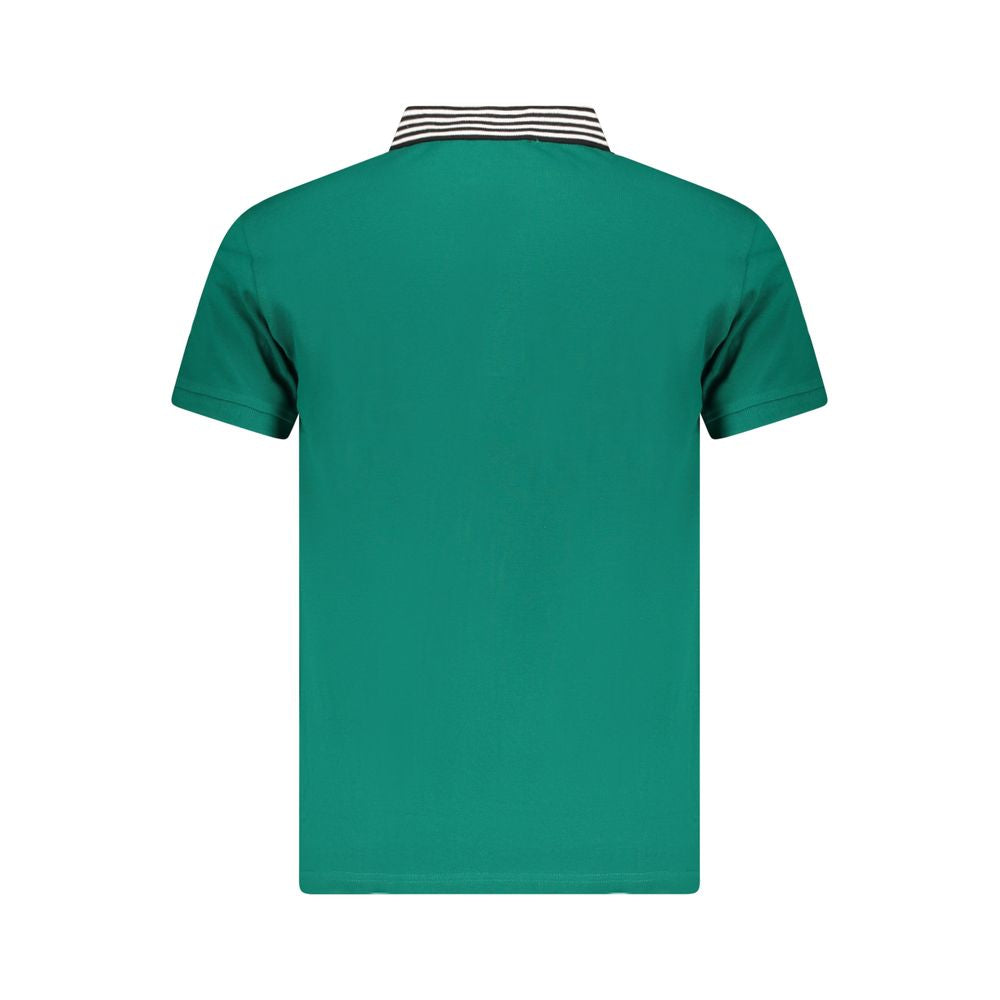Cavalli Class Green Cotton Men Polo Shirt with striped collar, back view highlighting exquisite craftsmanship and reversible design.