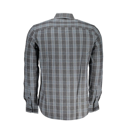 Back view of North Sails Brown Cotton Men Shirt with checked pattern and long sleeves.