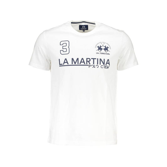 La Martina White Cotton Men T-Shirt with logo and print, crew neck, short sleeves, regular fit, bold yet understated style