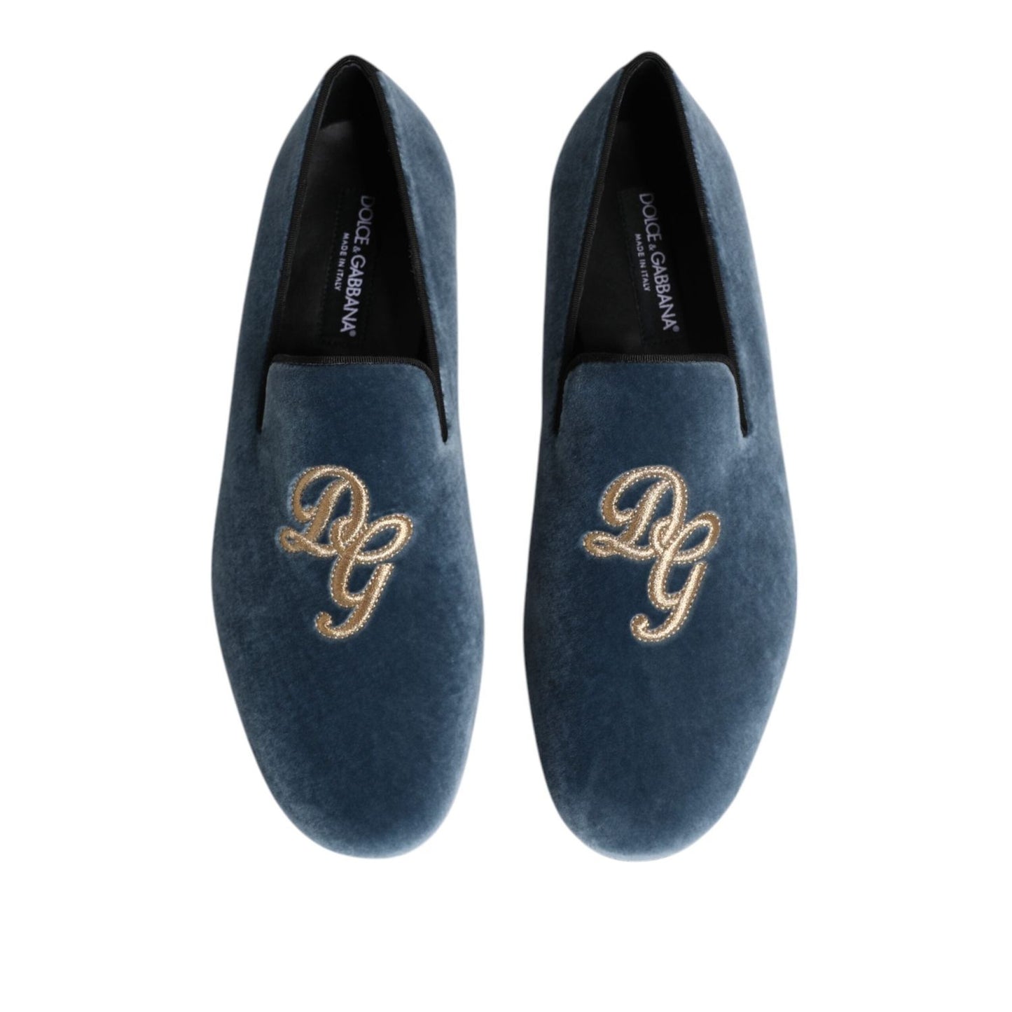 Dolce & Gabbana Blue Velvet DG Logo Loafers Formal Shoes