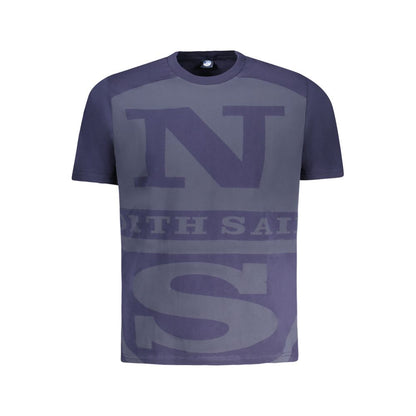 North Sails Blue Cotton Men T-Shirt with logo print, crew neck, and short sleeves, ideal for casual style and comfort.