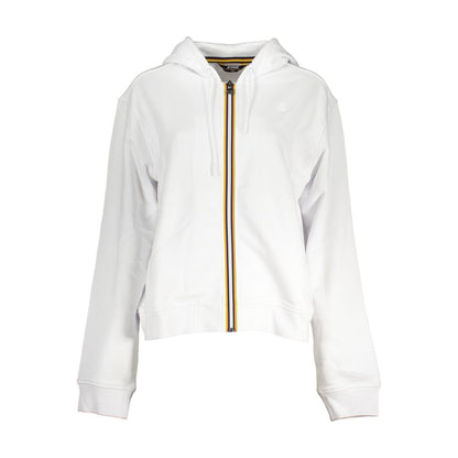 K-WAY White Cotton Women Sweater with hood and zip-up design, featuring contrast details and iconic logo for stylish, functional wear.