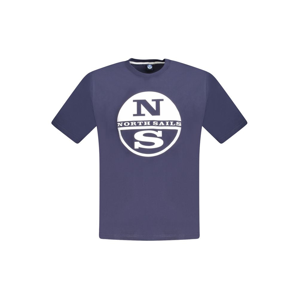 North Sails Blue Cotton Men T-Shirt with logo, short sleeves, crew neck, bold design, soft 100% cotton for comfort and casual style.