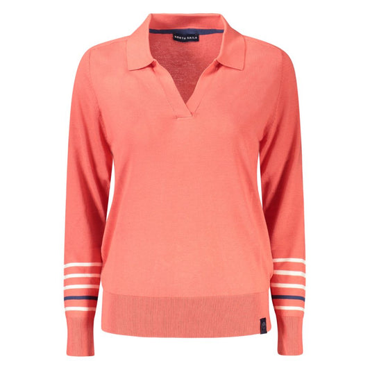 North Sails Pink Cotton Women Sweater with V-neck and striped sleeves