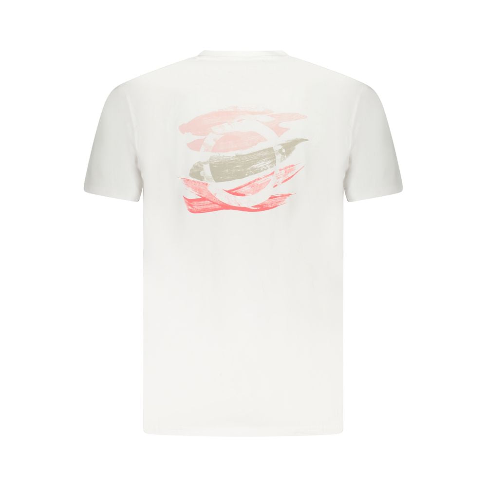 Trussardi White Cotton Men T-Shirt with brush print and logo on back