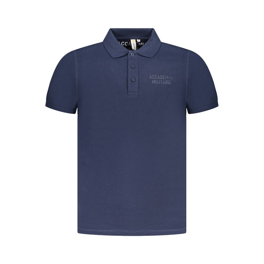 Accademia Militare Blue Cotton Polo Shirt with short sleeves, 3 buttons, military academy logo print, and classic styling.