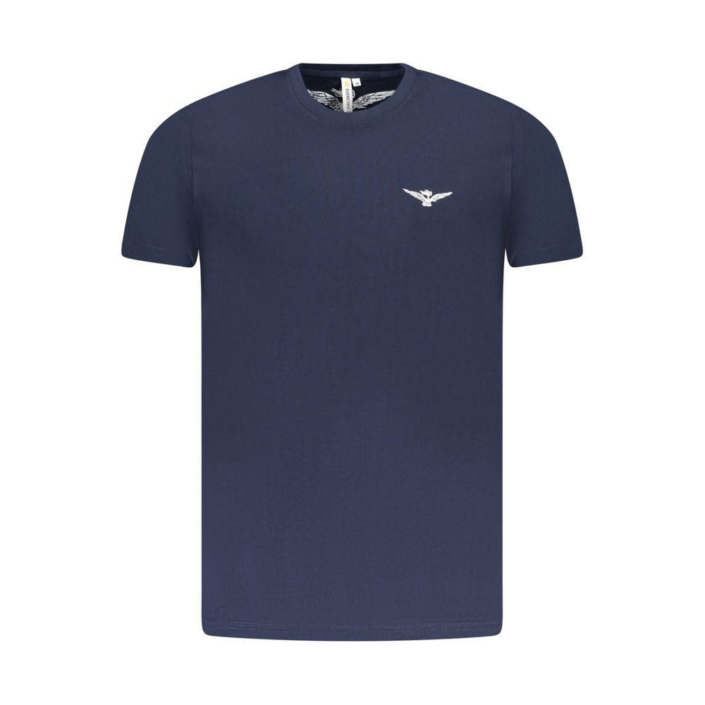 Accademia Militare Blue Cotton T-Shirt with eagle print, short sleeve crew neck style, featuring the logo.
