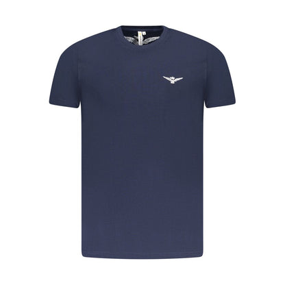 Accademia Militare Blue Cotton T-Shirt with eagle print, short sleeve crew neck style, featuring the logo.
