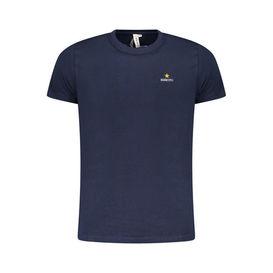 Alt Tag: "Esercito 1659 Blue Cotton T-Shirt with logo print and crew neck design, short sleeves"