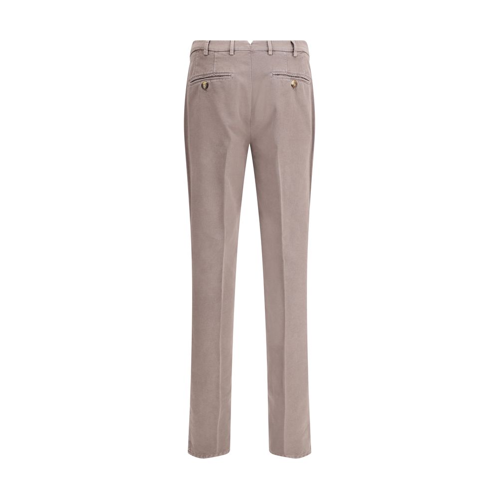 Back view of Brunello Cucinelli Gray Cotton Casual Pants with welt pockets and belt loops, showcasing quality craftsmanship and elegant design.