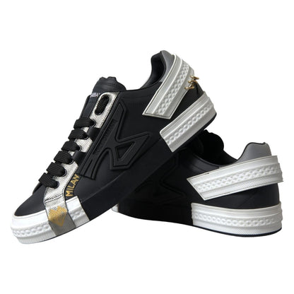 Dolce & Gabbana Black Leather Low Top Sneakers Portofino Shoes