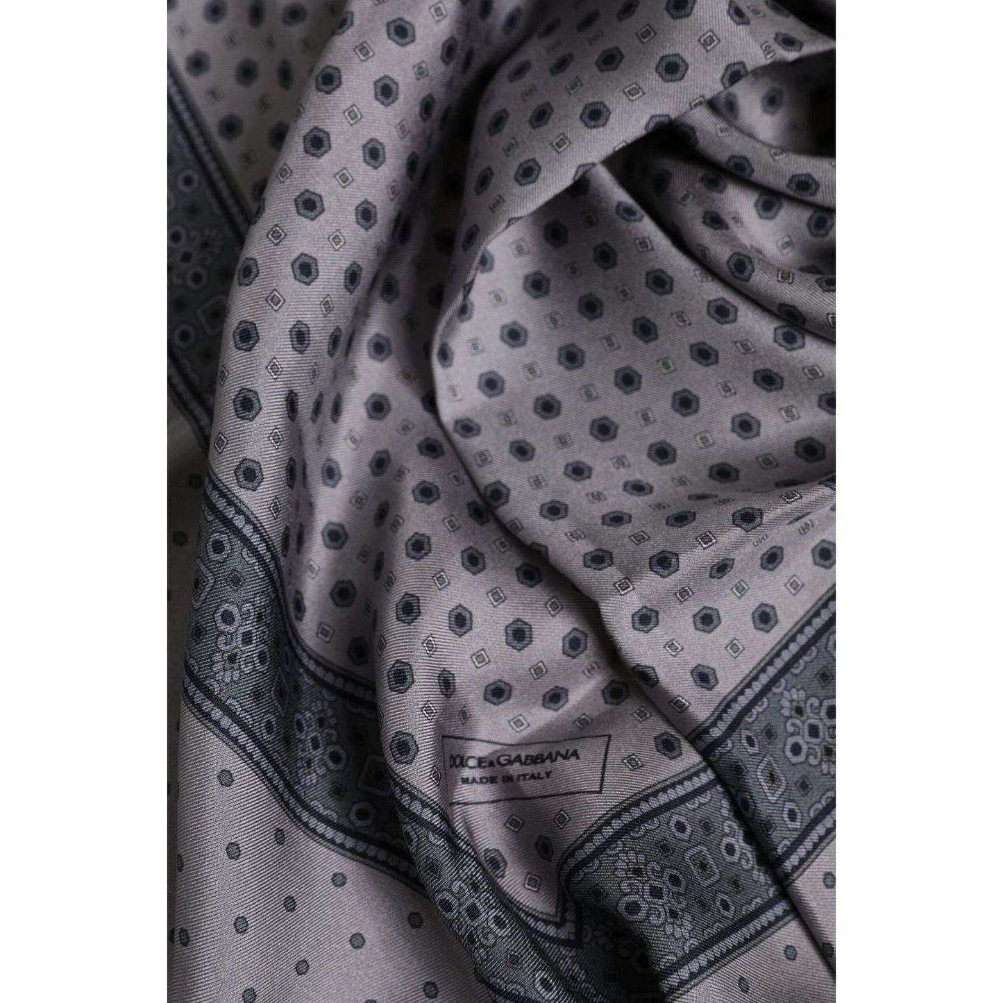Dolce & Gabbana Gray Polka Dot Silk Square Men Foulard Scarf MS7176