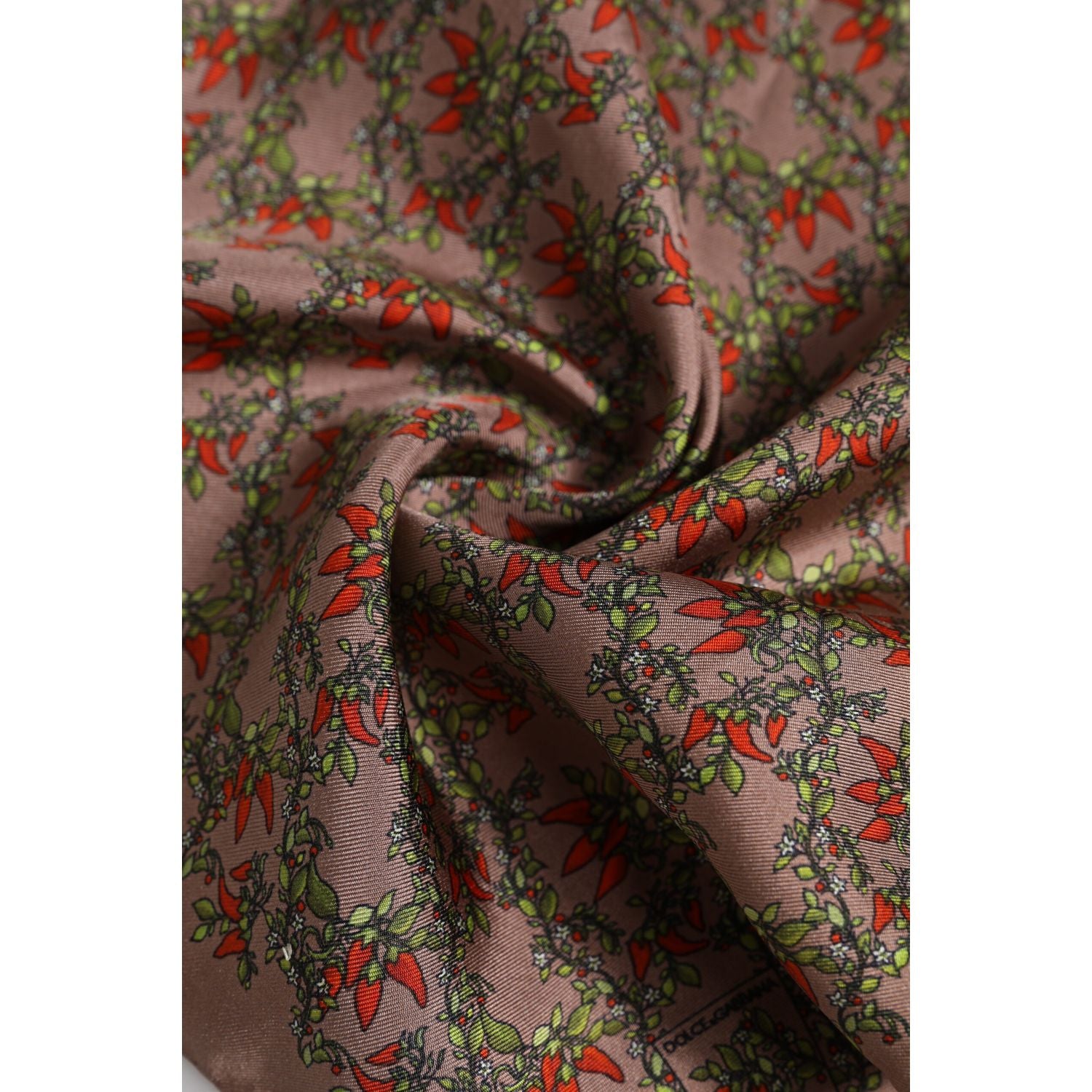 Dolce & Gabbana Brown Chili Print Silk Square Foulard Scarf