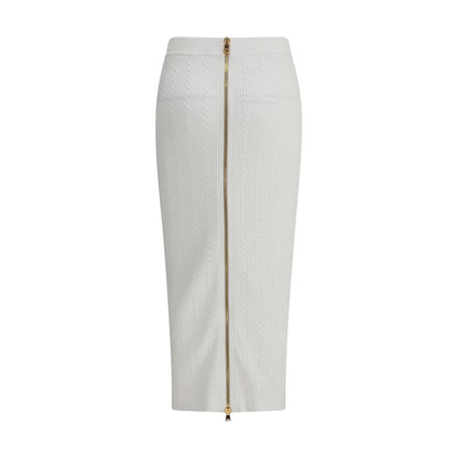 Balmain White Viscose Midi Skirt